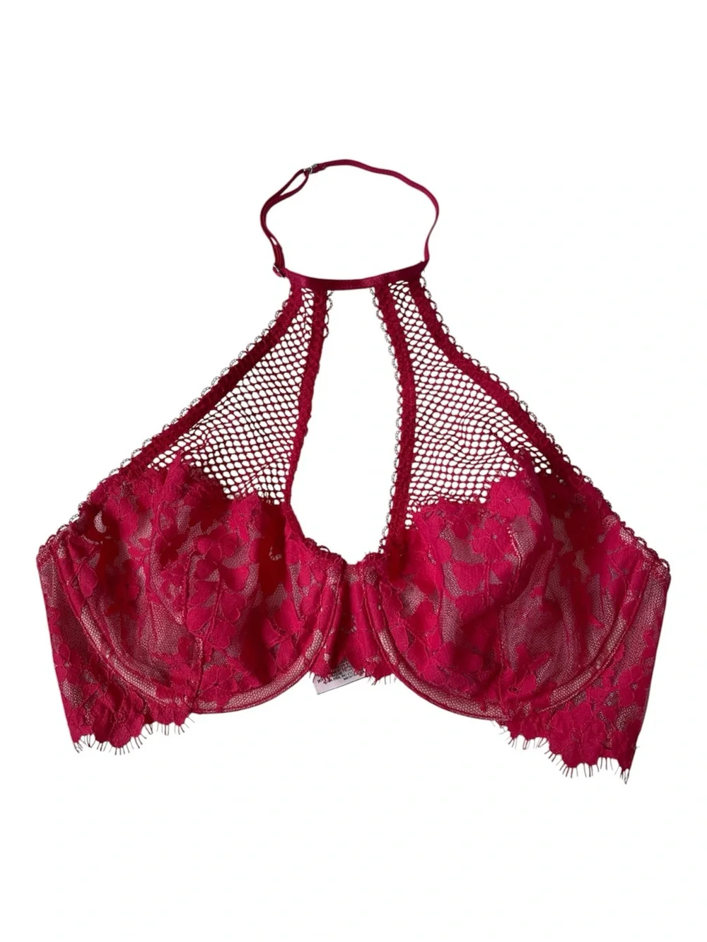 Victoria’s Secret Dream Angels Unlined Demi Halter Bra | Red Lace | 32D | NWT
